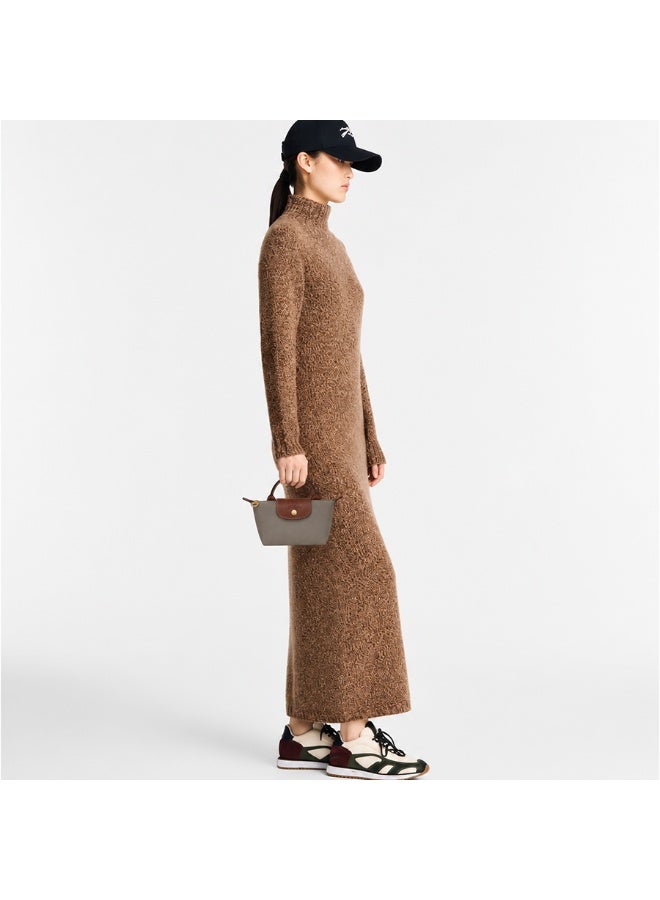 Longchamp Sleek Grey Mini Shoulder Bag with Brown Leather Accents and Foldable Design - Image 2