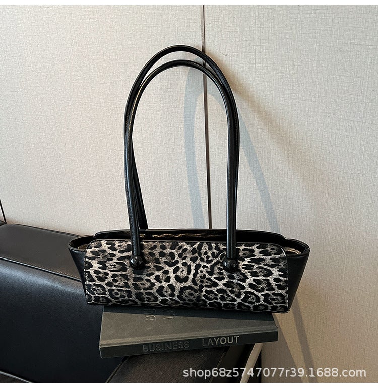French Casual Handbag Women'S Fashion Niche Design Retro Leopard Print Foreign Style Armpit Shoulder Bag - Image 1