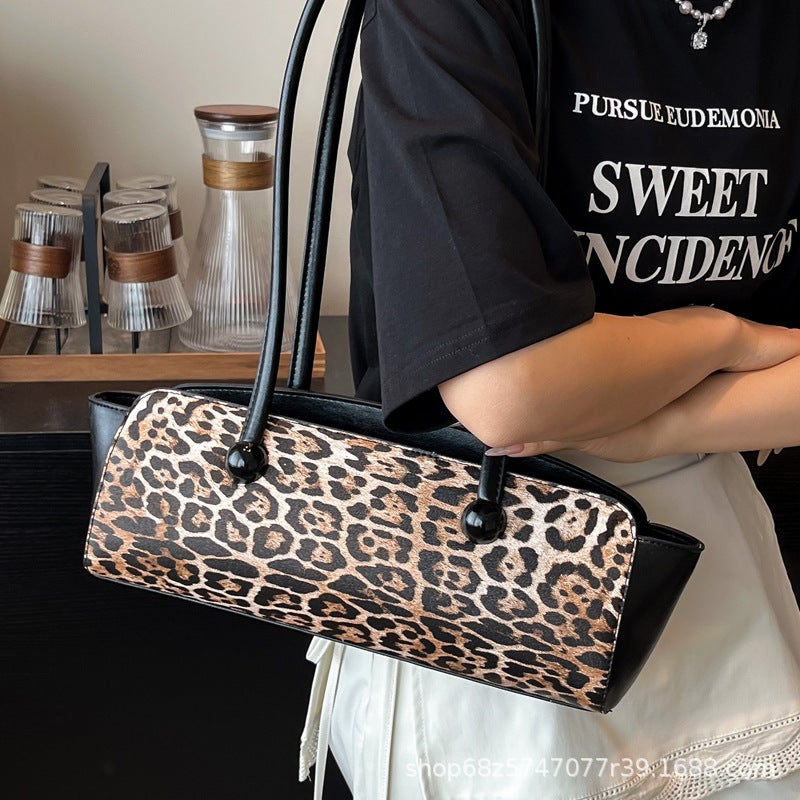French Casual Handbag Women'S Fashion Niche Design Retro Leopard Print Foreign Style Armpit Shoulder Bag - Image 3