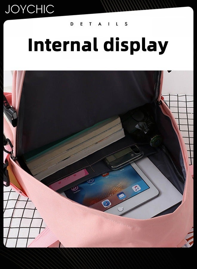 Joychic Large Capacity School Backpack Set Waterproof Canvas School Bag with Pencil Pouch for Middle High College Students Pink - Image 2