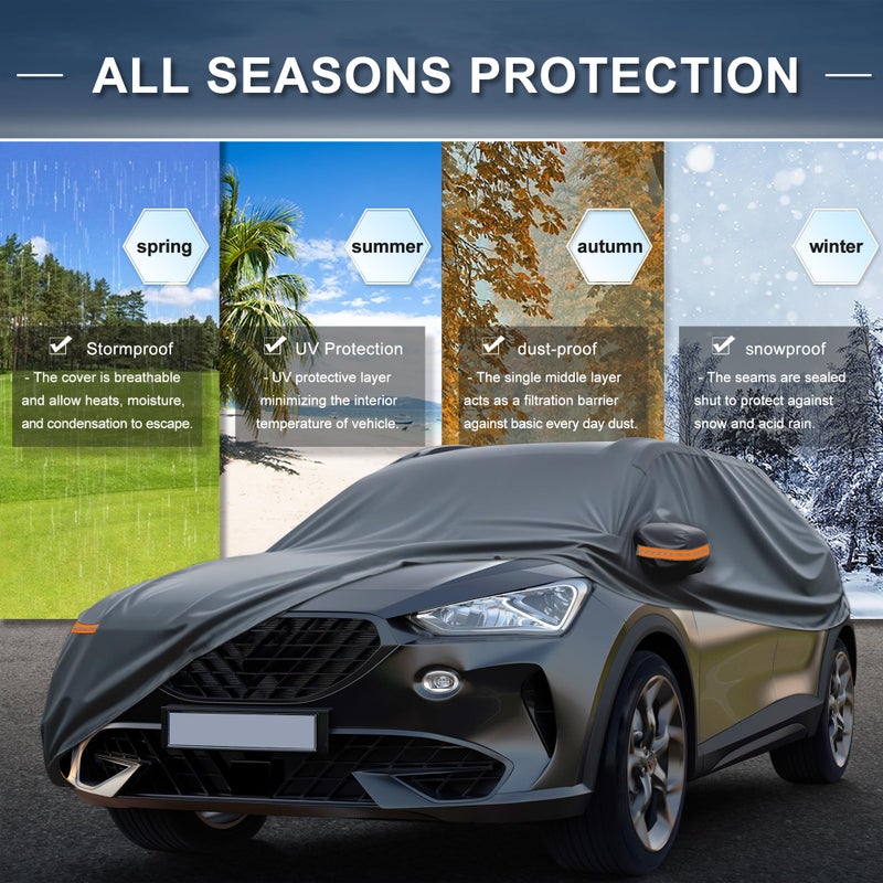 X AUTOHAUX غطاء سيارة X AUTOHAUX لهيونداي توسان 210D-PU خارجي كامل للسيارة لجميع الأحوال الجوية مقاوم للماء والرياح والشمس والمطر والثلج مع سحاب باب السائق باللون الأسود - Image 2