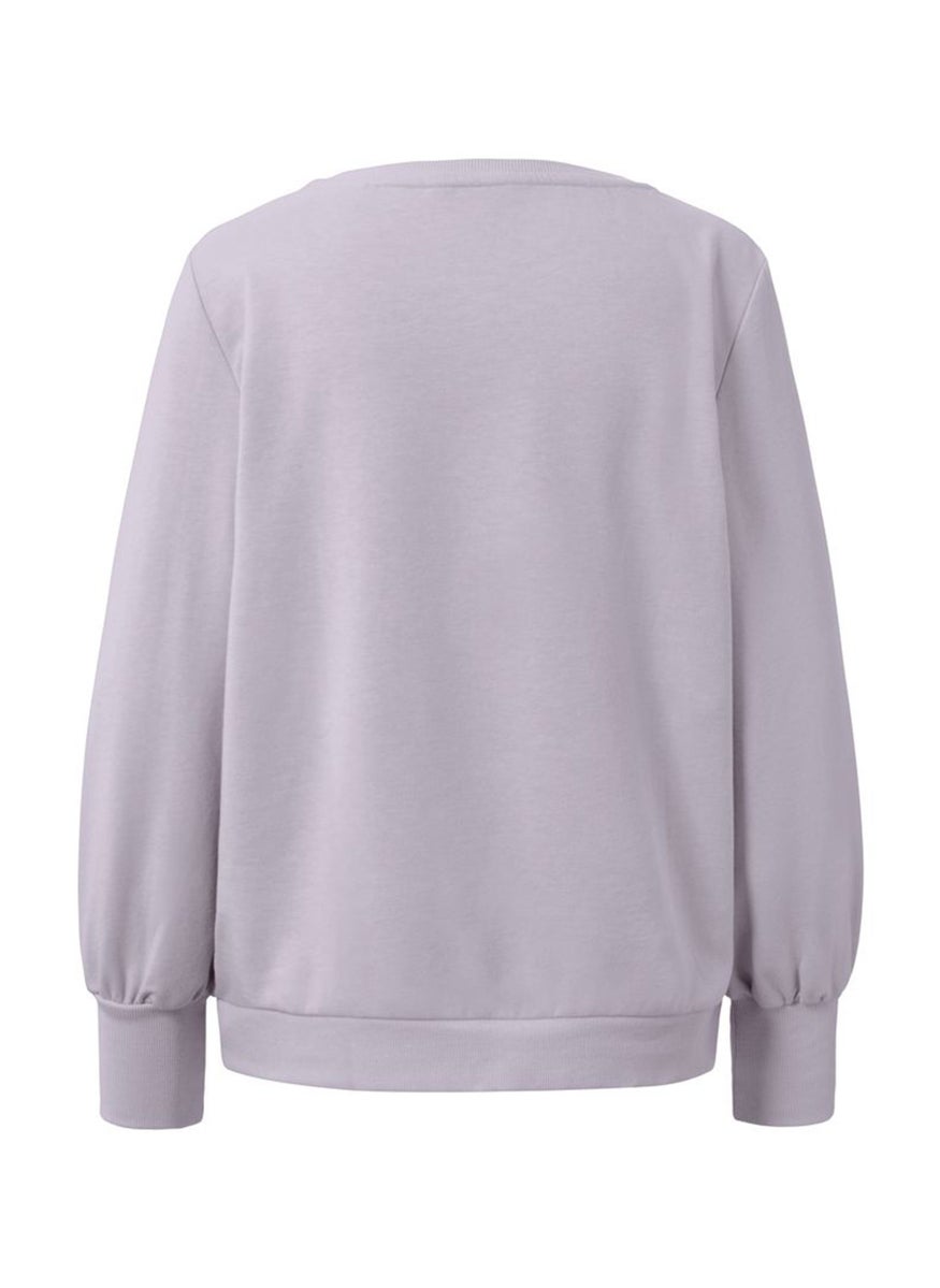 Tchibo Women Crew Neck Solid Sweatshirts, Lilac  - Image 3