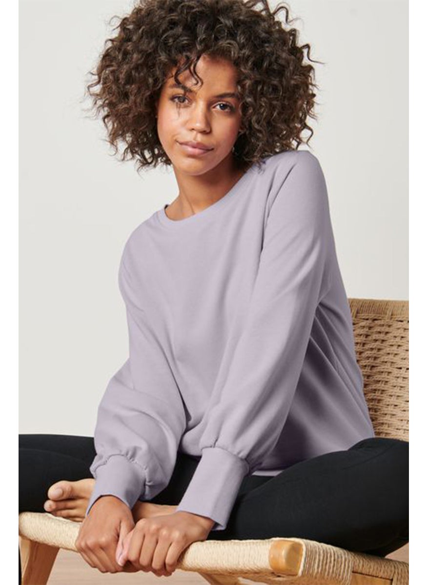Tchibo Women Crew Neck Solid Sweatshirts, Lilac  - Image 1