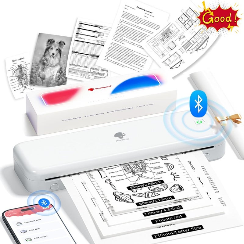 Upgraded Portable Printer, Inkless Thermal Printer Wireless, Support Multi-Size Thermal Paper, Compatible with iOS, Android and PC, Inkless Printer for Travel, Office, School 300dpi - Image 1
