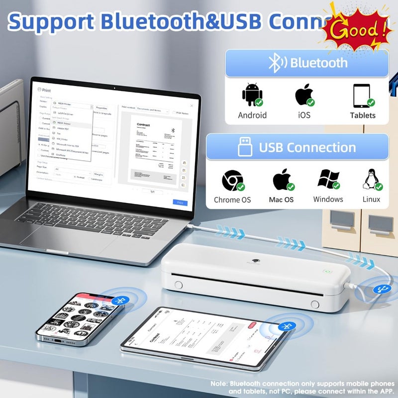 Upgraded Portable Printer, Inkless Thermal Printer Wireless, Support Multi-Size Thermal Paper, Compatible with iOS, Android and PC, Inkless Printer for Travel, Office, School 300dpi - Image 4