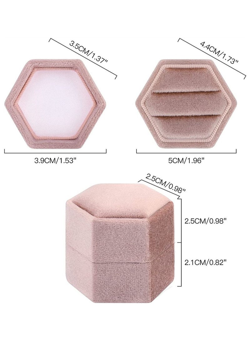 Hexagon Velvet Ring Bearer Box,  Premium Gorgeous Vintage Double Ring Display Holder with Detachable Lid for Proposal, Engagement, Wedding, Ceremony - Image 4