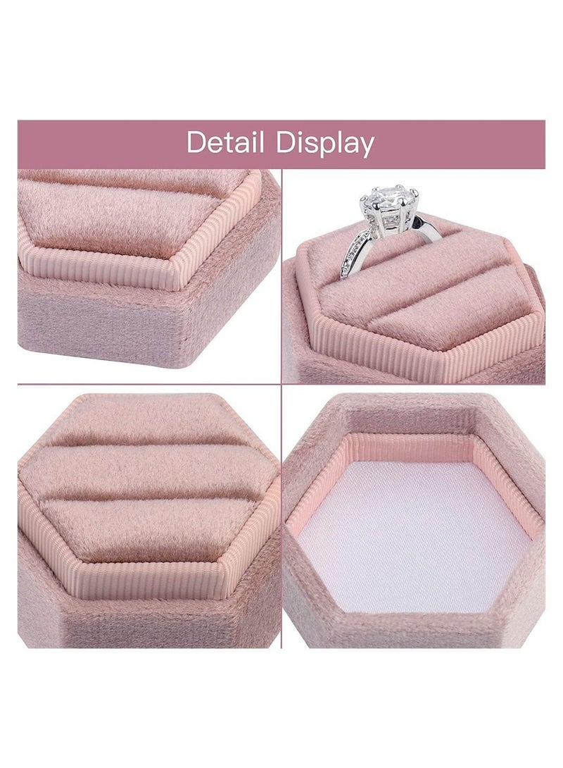 Hexagon Velvet Ring Bearer Box,  Premium Gorgeous Vintage Double Ring Display Holder with Detachable Lid for Proposal, Engagement, Wedding, Ceremony - Image 5