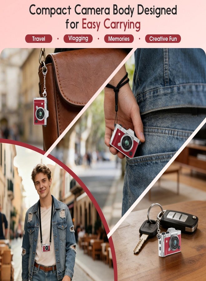 Dienspeak Retro Keychain Camera, 2K HD Mini Digital Pocket Camera with 16GB Card, Small Portable Vintage Camcorder for Kids Adults, Wearable Tiny Video Recorder for Travel Camp and Party, Red - Image 5