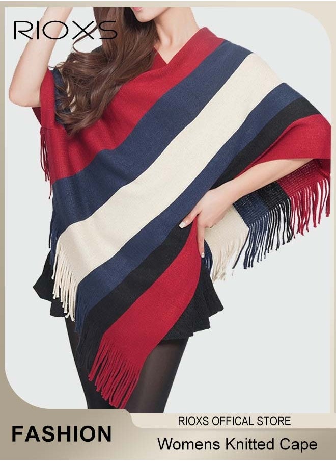 RIOXS Womens Batwing Sleeve Striped Knitted Pullover Jacket Cape Sweater Coat Large Size Plus Size  - Image 1