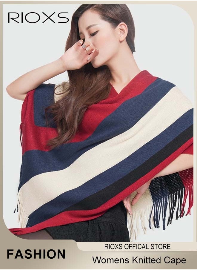 RIOXS Womens Batwing Sleeve Striped Knitted Pullover Jacket Cape Sweater Coat Large Size Plus Size  - Image 2