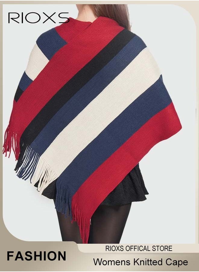 RIOXS Womens Batwing Sleeve Striped Knitted Pullover Jacket Cape Sweater Coat Large Size Plus Size  - Image 5