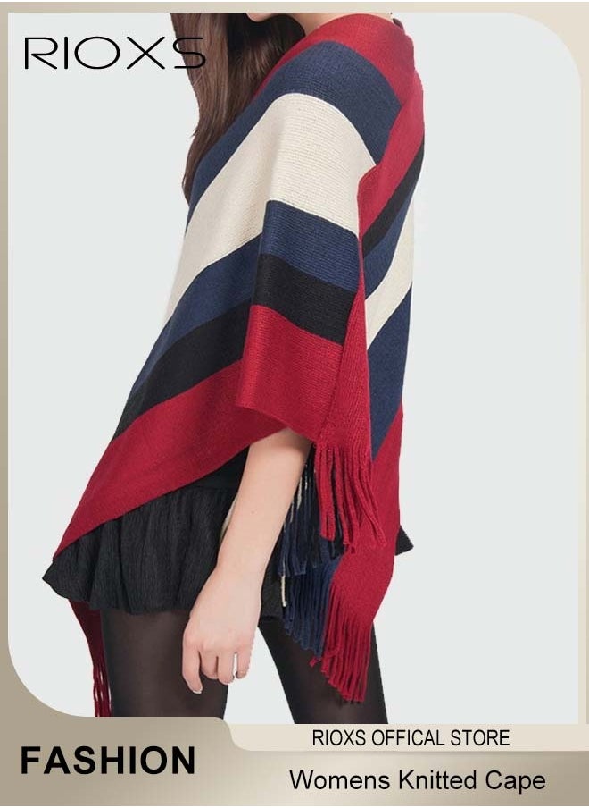 RIOXS Womens Batwing Sleeve Striped Knitted Pullover Jacket Cape Sweater Coat Large Size Plus Size  - Image 3