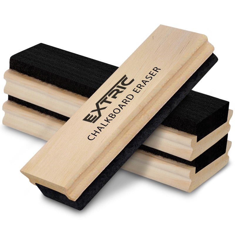 EXTRIC Chalkboard Eraser 3 Pack Chalk Eraser for Chalkboard Sturdy Wooden Handle with Premium Felt Great for School Office and Home Chalk Board
