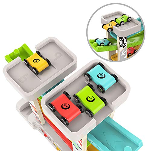TOP BRIGHT Car Ramp Toy for 2 3 Year Old Boy Gifts, Toddler Race Track Toy for 18 Month Old with 4 Wooden Cars and 3 Car Garage - Image 5