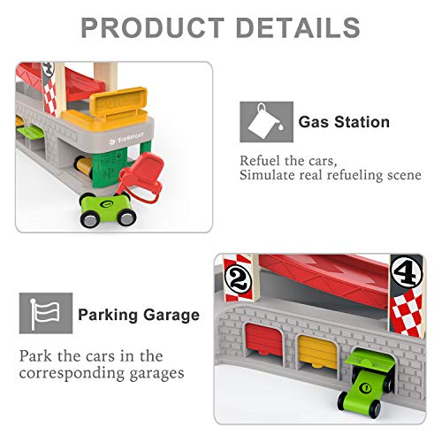 TOP BRIGHT Car Ramp Toy for 2 3 Year Old Boy Gifts, Toddler Race Track Toy for 18 Month Old with 4 Wooden Cars and 3 Car Garage - Image 4