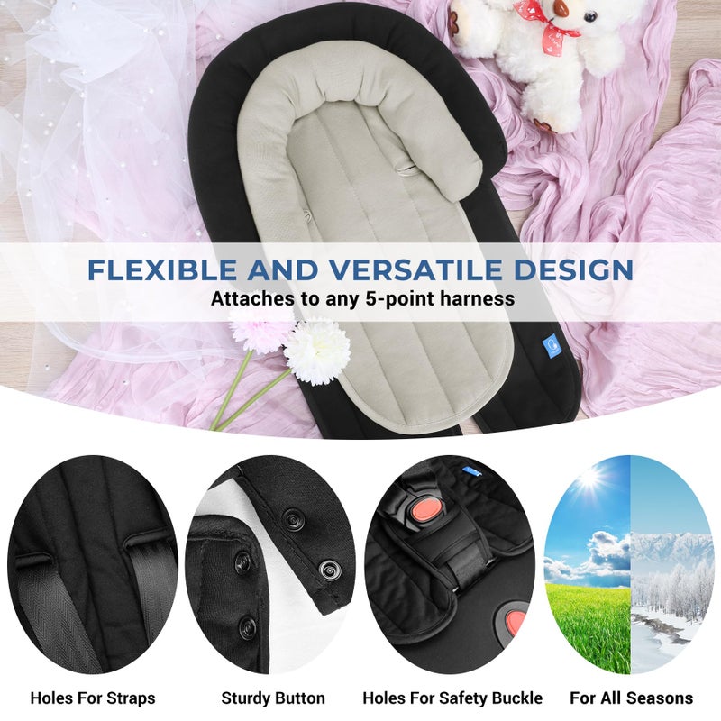 COOLBEBE Upgraded Babybody Support & Strap Covers Set for Newborn Infant Toddler - Extra Soft Breathable Car Seat Insert Cushion Pad, Perfect for Carseats, Strollers, Swing, Black - Image 4