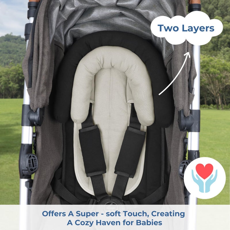 COOLBEBE Upgraded Babybody Support & Strap Covers Set for Newborn Infant Toddler - Extra Soft Breathable Car Seat Insert Cushion Pad, Perfect for Carseats, Strollers, Swing, Black - Image 3