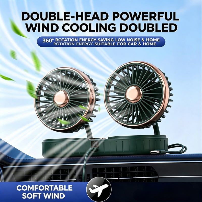 Car Fan USB Dual Head 12V/24V Truck Fan - Image 1