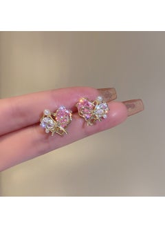Pink Butterfly Knot Summer Luxury Crystal Earrings Women Fresh Sweet Style Small Design Heart Earrings Electroplated E37 Pink Love