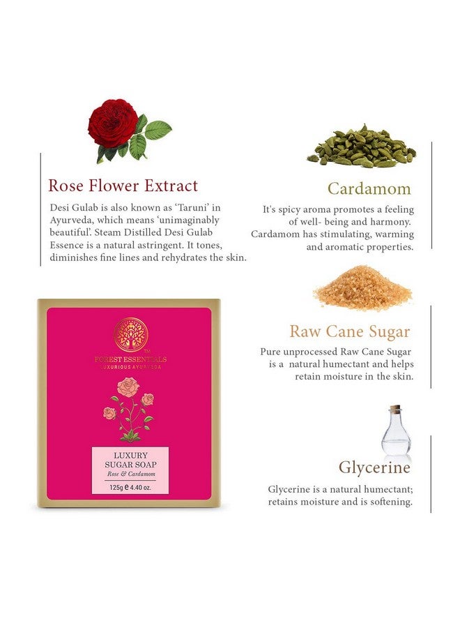 Forest Essentials Luxury Sugar Soap - Rose & Cardamom 125g - Image 4
