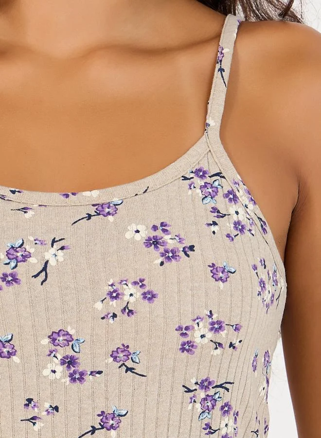 Styli All Over Floral Print Rib Cami & Pyjama Set