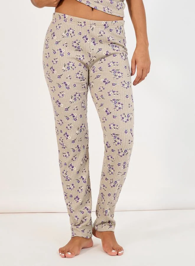 Styli All Over Floral Print Rib Cami & Pyjama Set