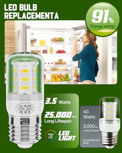 Bogda Upgraded KEI D34L Refrigerator Bulb 5304511738 LED Refrigerators Light Bulbs Fit for Frigidaire Kenmore, RefrigeratorS Light Bulb Replacement (3.5W 85V-265V E27 White Light)-2Packs - Image 2