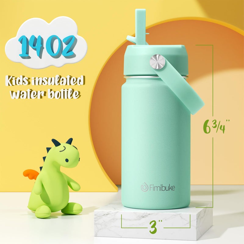 Fimibuke Kids Insulated Water Bottle - 14oz BPA-FREE 18/8 Stainless Steel Travel Tumbler Leak Proof Double Wall Vacuum Kids Cup with Straw Metal Water Bottle for School Boys Girlsï¼ˆ2 Pack, Macaronï¼‰ - Image 2