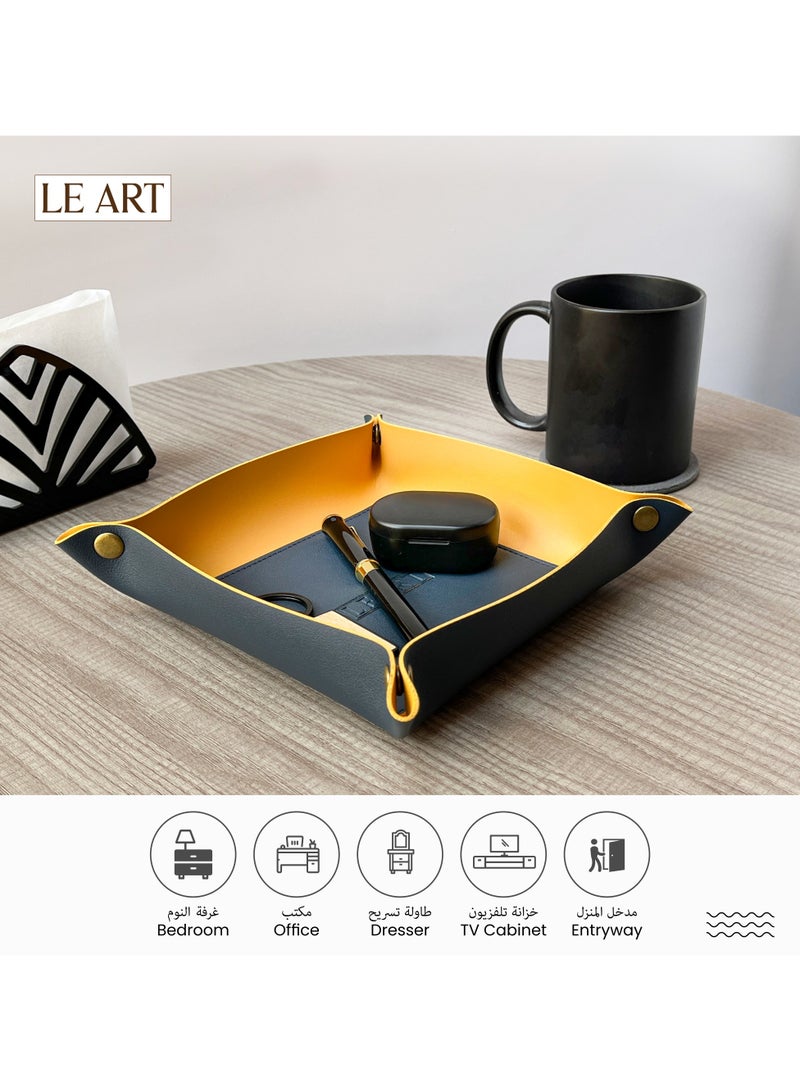 LeArt Valet Tray - Small & Compact Catchall Tray | Desk, Bedside, Home Entrance Entryway Organizer | Valet Tray for Keys, Coins, Stationary, Jewellery (Navy Blue)  - Image 3