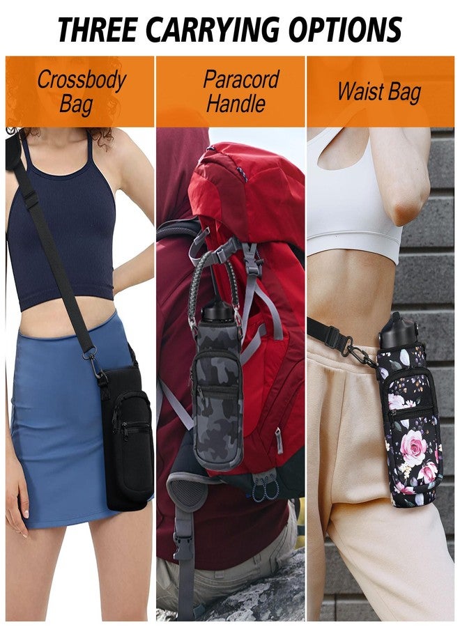 AceTreker 32 oz 40 oz Water Bottle Holder Bag with Strap, Neoprene Water Bottle Carrier with Paracord Handle, Sport Bottle Sleeve Sling Bag with Pocket for Travelling, Walking, Camping-Navy - Image 4