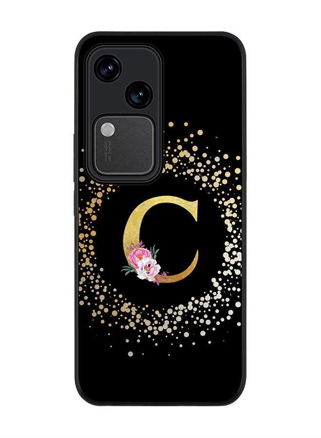 Stylizedd Rugged Black edge case for Vivo V30 5G, Slim fit Flexible Cover -  Custom Monogram Initial Letter Floral Pattern Alphabet - C ( Black ) - Image 1
