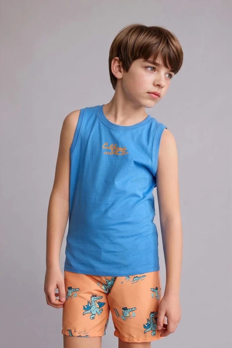 ديفاكتو Boy Regular Fit Slogan Tank Top