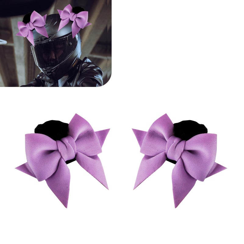 Qurbuns 2 PCS Cute Bow Helmet Decorations Large Fashion Fabric Bow Helmet Accessories Removable Plush Cat Ears Motorcycle Helmet Decor Universal Bow Hair Patches for Ski Bike Motorcycle Purple - Image 3