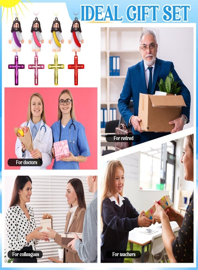 Bememo 24 Set Religious Party favors 24 Mini Jesus Figurines Necklace 24 Plastic Crystal Cross Necklace Colored Tiny Pocket Jesus Dolls for Easter Eggs Stuffers Sunday Church School Christian Gifts - Image 5