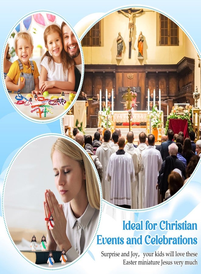 Bememo 24 Set Religious Party favors 24 Mini Jesus Figurines Necklace 24 Plastic Crystal Cross Necklace Colored Tiny Pocket Jesus Dolls for Easter Eggs Stuffers Sunday Church School Christian Gifts - Image 4