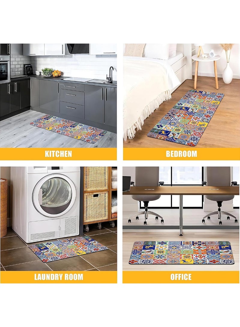 2 Pcs Boho Floral Kitchen Floor Mat Set, Memory Foam Anti-Fatigue Non-Skid Water & Oil Proof Runner Rug, 19.7x31.5 + 19.7x63 Inch - Image 3