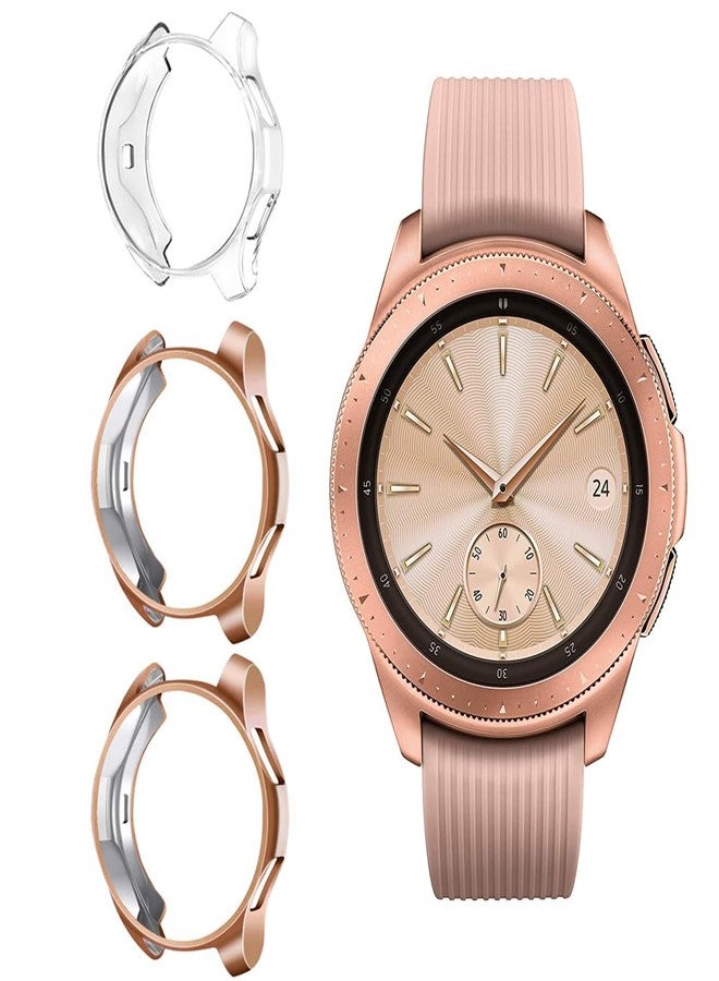 Suoman 3-Pack for Samsung Galaxy Watch 42mm Case, Soft Plated TPU All-Around Protective Bumper Cover Case for Samsung Galaxy Watch 42mm Smartwatch-Rose Gold+Rose Gold+Clear - Image 1