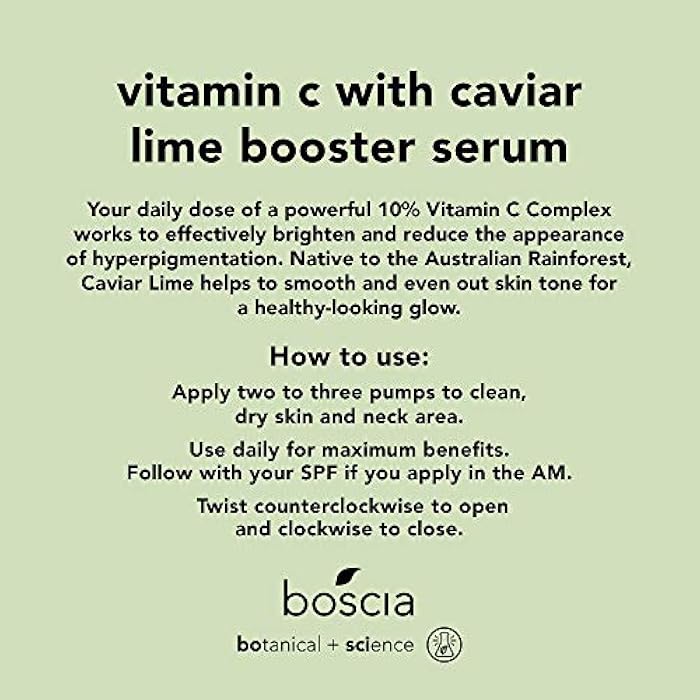 boscia Vitamin C with Caviar Lime Booster Serum - Vegan, Cruelty-Free, Natural & Clean Skin Care - Vitamin C Serum with AHA-Rich Caviar Limes - For All Skin Types - 1 fl oz - Image 2