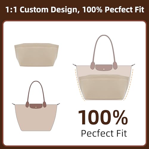Doxo Longchamp Purse Organizer Insert Large Compatible with Le Pliage L Handbags Tote(Large,Beige) - Image 4
