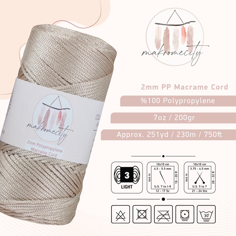 Makromecity, Polyester Macrame Cord 2mm x 250 yards (750 feet) 2mm Polypropylene Latte Macrame Cord Crochet Macrame Bag Cord Crafts for Wall Hangings, Bags, Underplate, Rug - Image 2