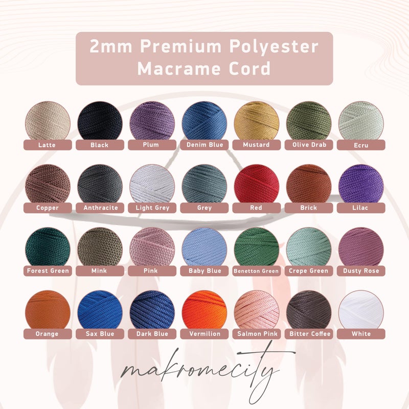 Makromecity, Polyester Macrame Cord 2mm x 250 yards (750 feet) 2mm Polypropylene Latte Macrame Cord Crochet Macrame Bag Cord Crafts for Wall Hangings, Bags, Underplate, Rug - Image 4