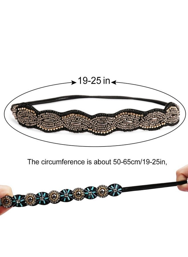 AMCAMI 5 Pieces Beaded Headband Pearls Headband Rhinestone Headbands For Women Crystal Sparkly Beaded Head Bands Hairbands Hippie Headbands For Women Elastic Headbands Hair Accessories For Women Girls… - Image 4