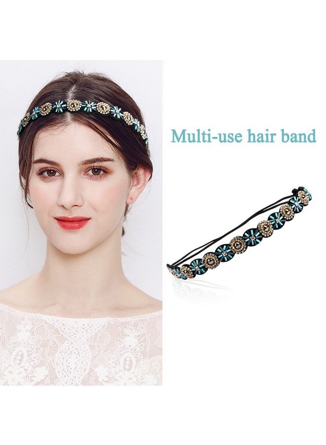 AMCAMI 5 Pieces Beaded Headband Pearls Headband Rhinestone Headbands For Women Crystal Sparkly Beaded Head Bands Hairbands Hippie Headbands For Women Elastic Headbands Hair Accessories For Women Girls… - Image 5