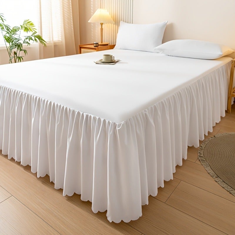 [10 Colors Available] 1pc Modern Style Elastic Perfect Bedspread with Lace, Non-Slip, Dust-Proof, Breathable And Beautiful Bed Skirt, Machine Washable, Non-Printed Fabric, Suitable for All Seasons - Hotel-Grade Mattress Protector - Image 1