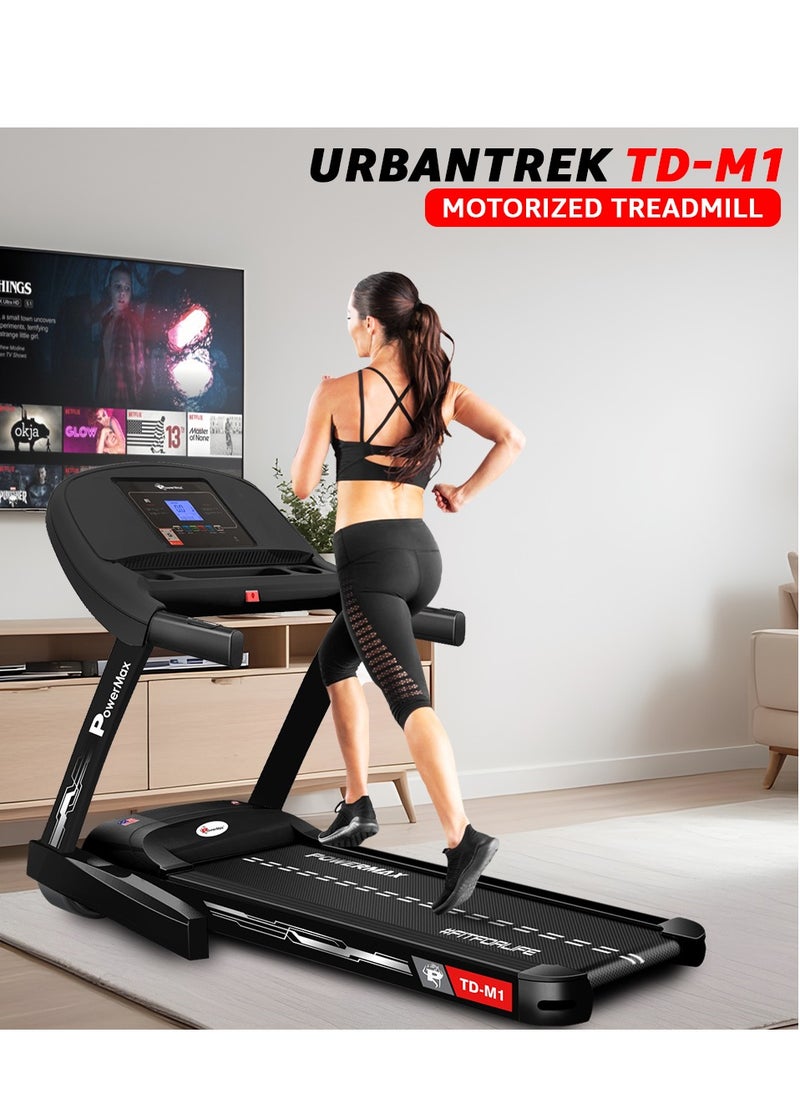 باورماكس فيتنيس جهاز المشي PowerMax Fitness Urbantrek™ Td-M1 (ذروة 4 حصان) للاستخدام المنزلي، تمارين القلب، مع مستويين من الميل اليدوي، 12 برنامجًا محددًا مسبقًا، أقصى وزن للمستخدم 120 كجم، أقصى سرعة 14 كم/ساعة.  - Image 4