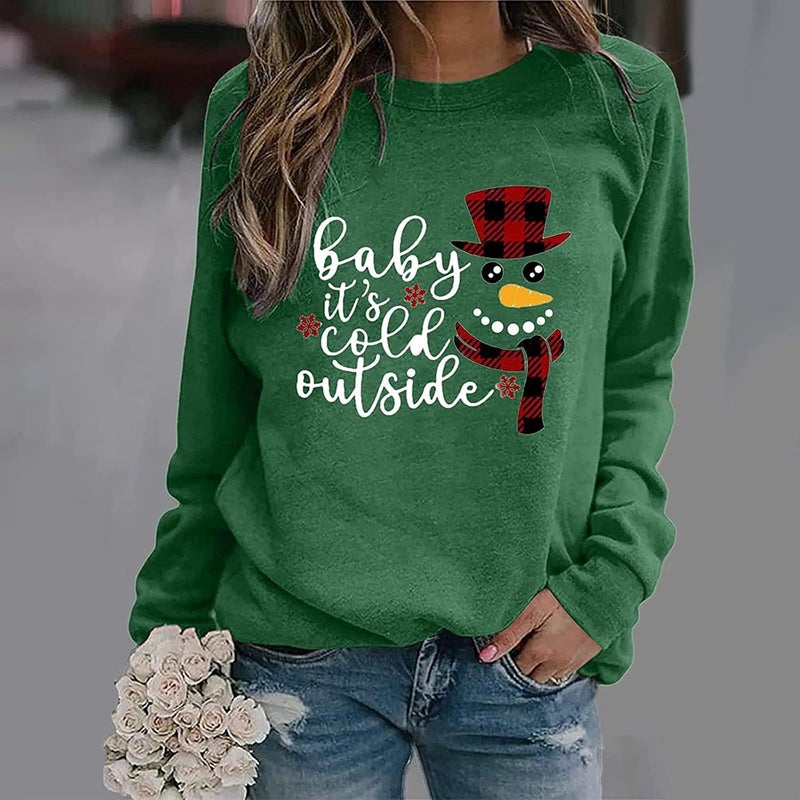 woobles Women Graphic T Shirt Tops 2021 Autumn Winter New Long-Sleeved Christmas O-Neck T-Shirt Ladies Daily Clothes Christmas Xmas Gifts Cute Christmassy Jumper Loose Oversize Girls Xmas Tops Casual - Image 2