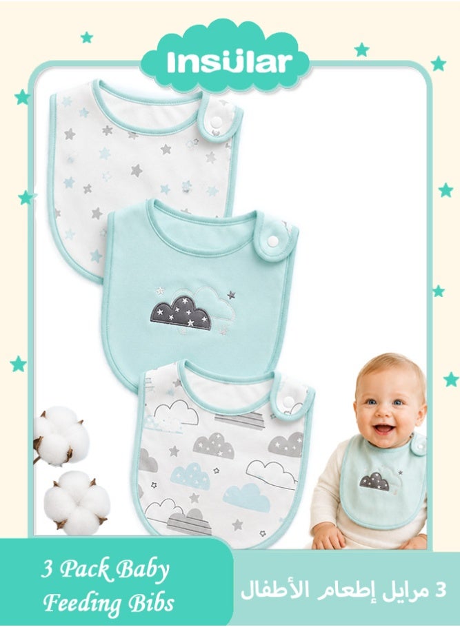 insular 3 Pack Baby Bibs, 100% Cotton Drool Bibs for Newborns and Infants, Soft Absorbent Teething Bibs with Embroidered and Printed Designs, Adjustable Snap Feeding Bibs, Unisex Baby Bandana Bibs Machine Washable - Image 1