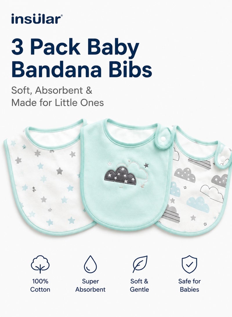 insular 3 Pack Baby Bibs, 100% Cotton Drool Bibs for Newborns and Infants, Soft Absorbent Teething Bibs with Embroidered and Printed Designs, Adjustable Snap Feeding Bibs, Unisex Baby Bandana Bibs Machine Washable - Image 2