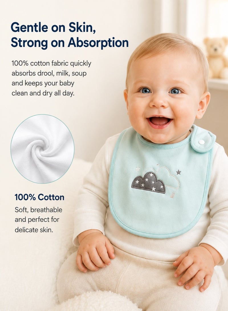 insular 3 Pack Baby Bibs, 100% Cotton Drool Bibs for Newborns and Infants, Soft Absorbent Teething Bibs with Embroidered and Printed Designs, Adjustable Snap Feeding Bibs, Unisex Baby Bandana Bibs Machine Washable - Image 5