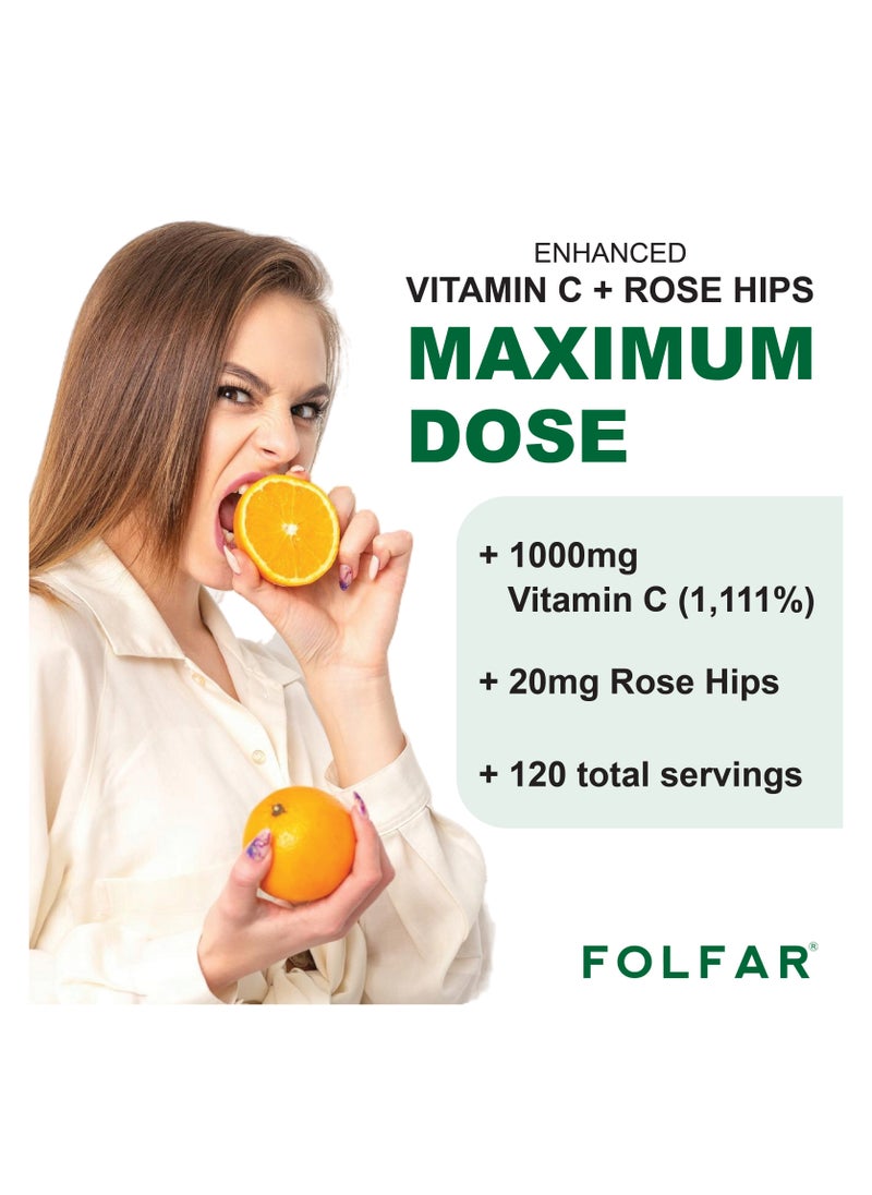 Folfar Vitamin C - 1000mg with Rose Hips - 120 tablets  - Image 5